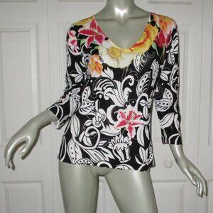 ALBERTO MAKALI Black & White Floral Sweater Sequins Beads